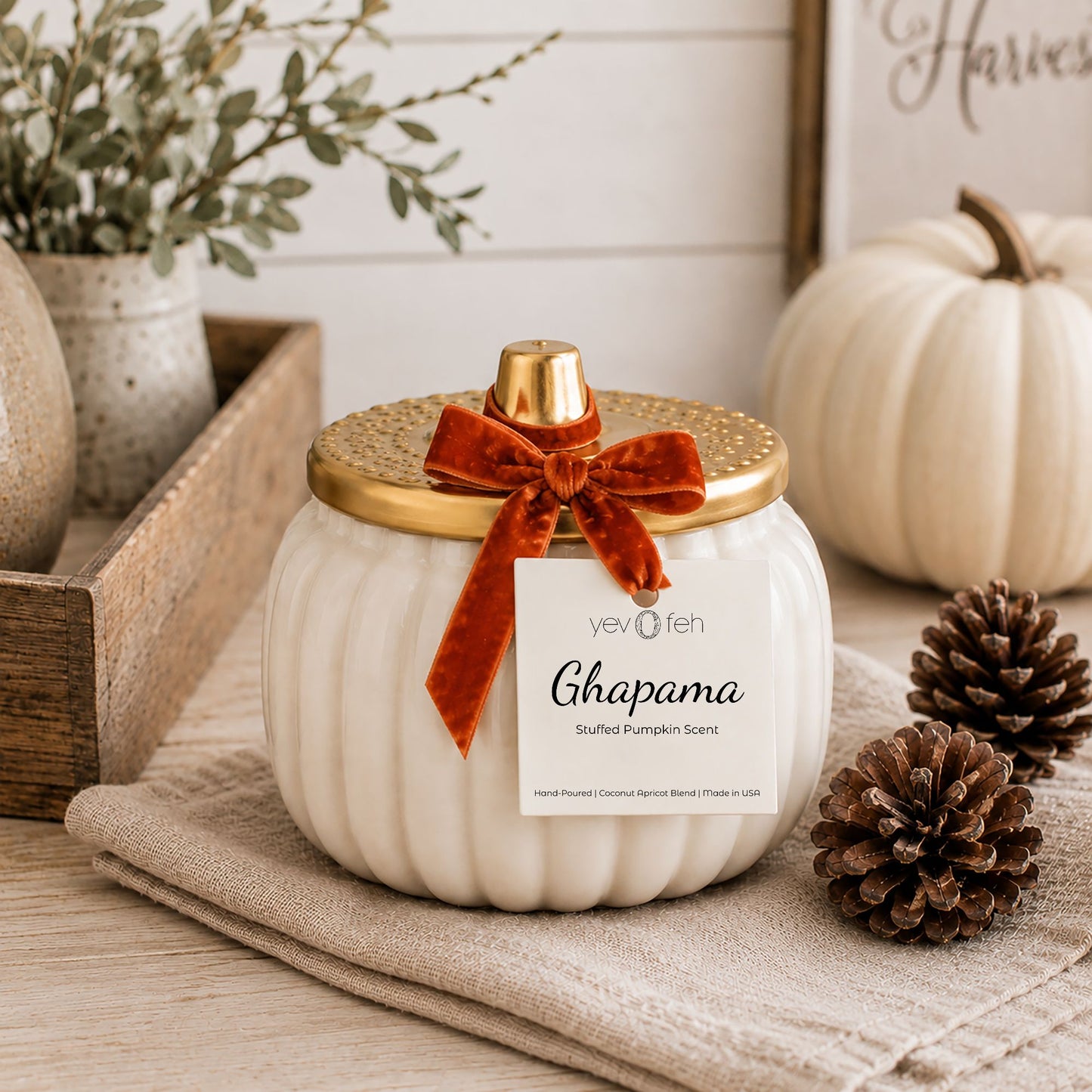 Ivory Harvest Ceramic Ghapama Pumpkin Candle
