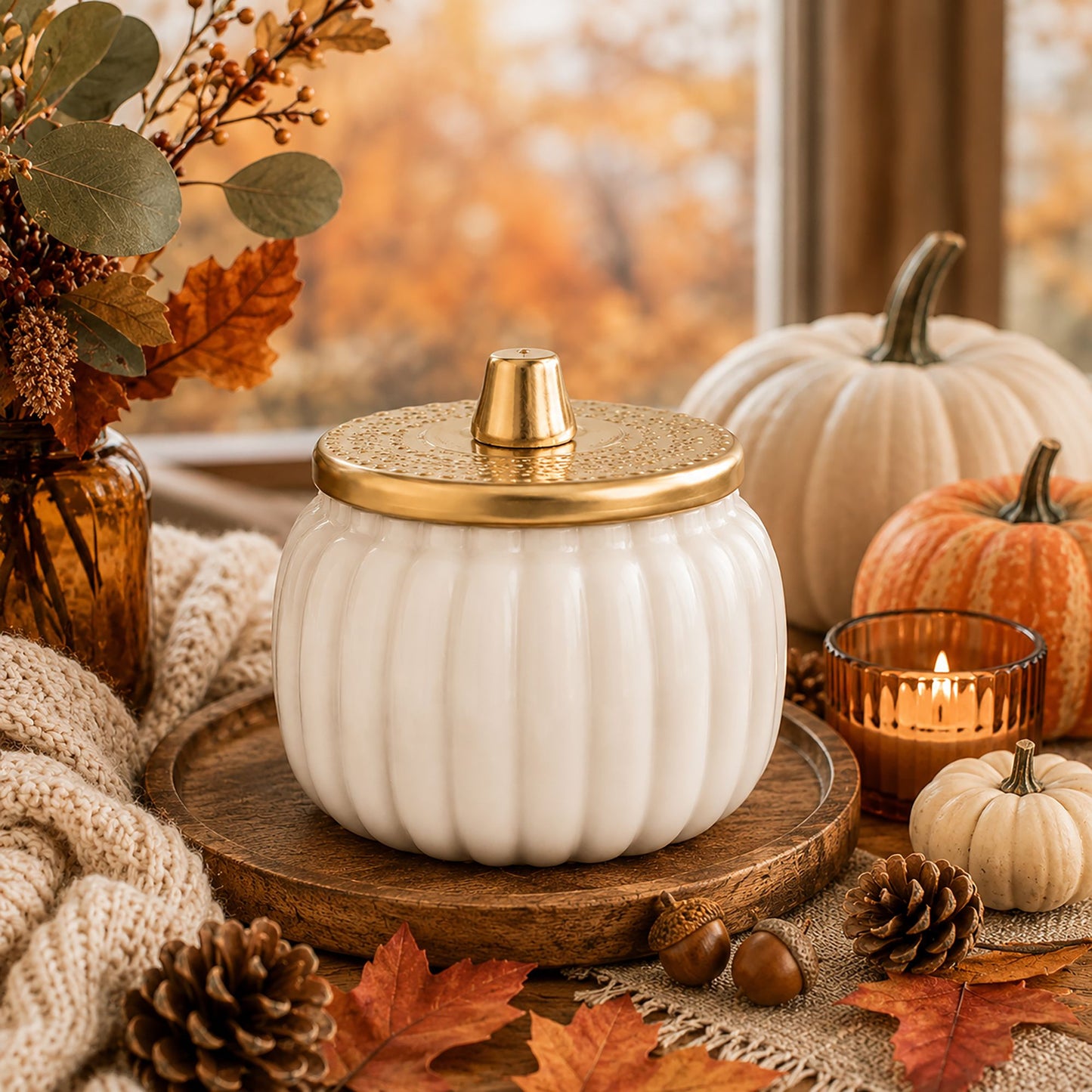 Ivory Harvest Ceramic Ghapama Pumpkin Candle